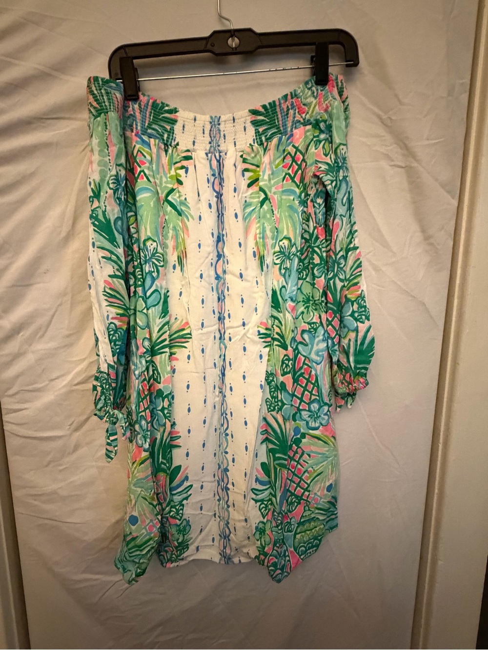 XS Lilly Pulitzer Resort White Coconut Row Print Off Shoulder Mini Dress - Picture 3 of 6